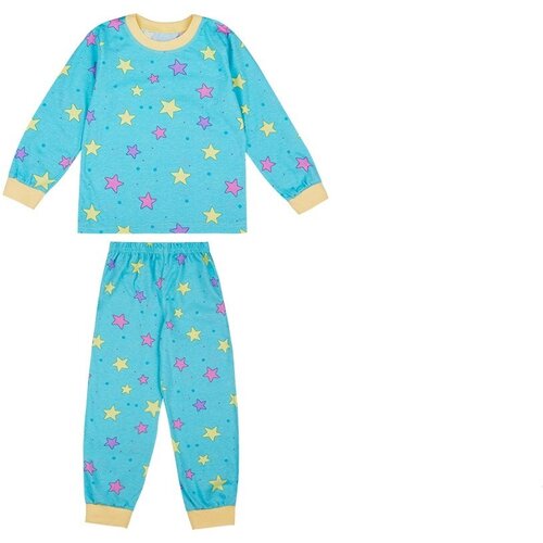Пижама У+, брюки, джемпер, манжеты, размер 60/110-116, голубой