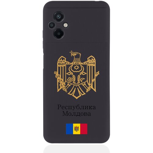 Черный силиконовый чехол SignumCase для Poco M5 Золотой Герб Республики Молдова/ Герб Молдавии