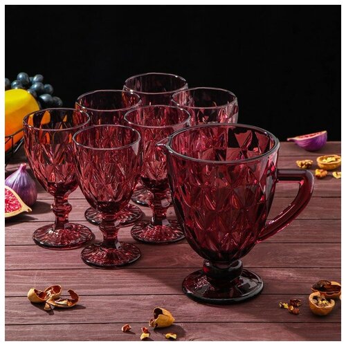 Набор питьевой из стекла «Круиз», 7 предметов: кувшин 1,1 л, бокалы 300 мл, 6 шт, цвет розовый