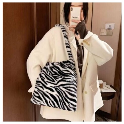 Сумка , искусственный мех, белый, черный