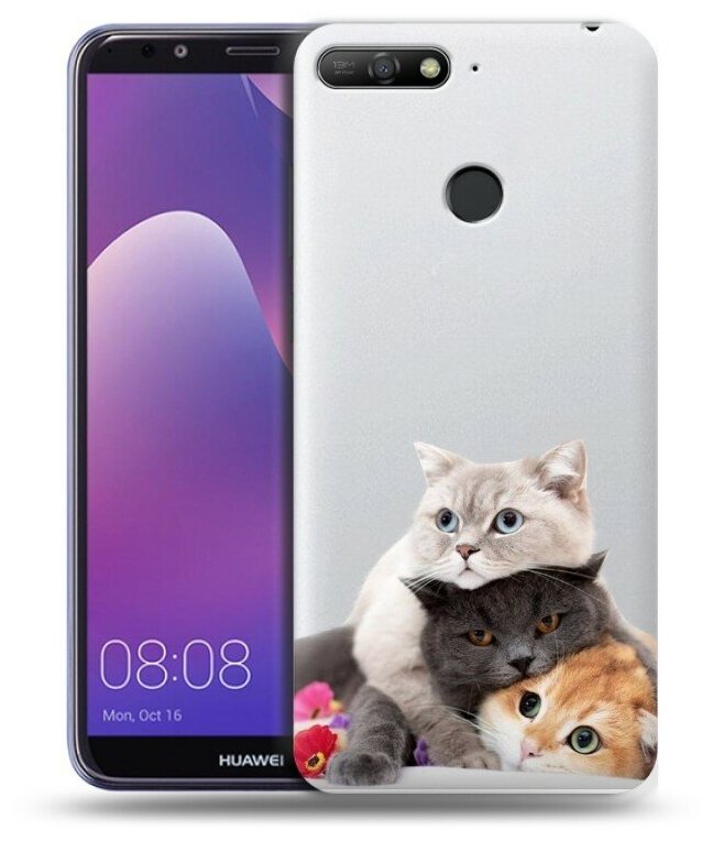 Полупрозрачный дизайнерский силиконовый чехол для Хуавей Y6 Прайм 2018 / Huawei Y6 Prime 2018 Кошки