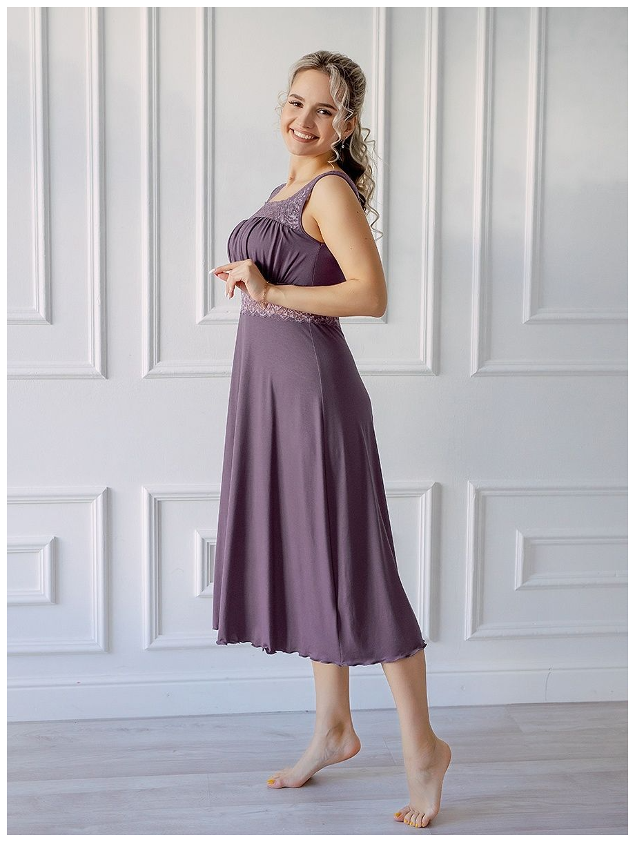 Женская ночная сорочка Риана длинная, Премиум-качество, размер 52, цвет брусника. Текстильный край. - фотография № 6