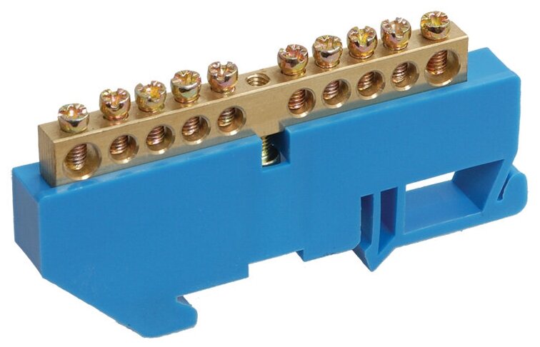 фото Шина N нулевая с синим изолятором на DIN-рейку 6x9 мм стойка бол. 10 групп REXANT