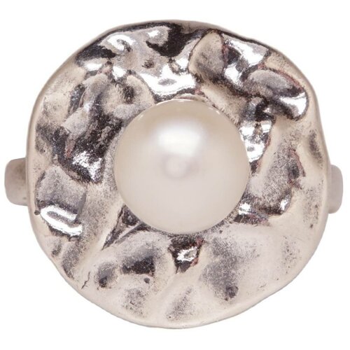 фото Кольцо, бижутерный сплав, чернение, серебрение, жемчуг культивированный, жемчуг пресноводный, размер 20, белый, серебряный хорошие вещи