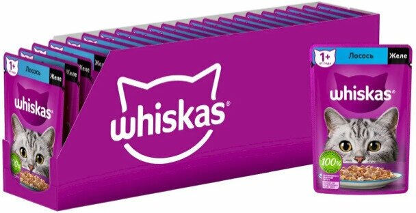 Корм консервированный для взрослых кошек WHISKAS желе с лососем, 75г, 24 упаковки. - фотография № 3