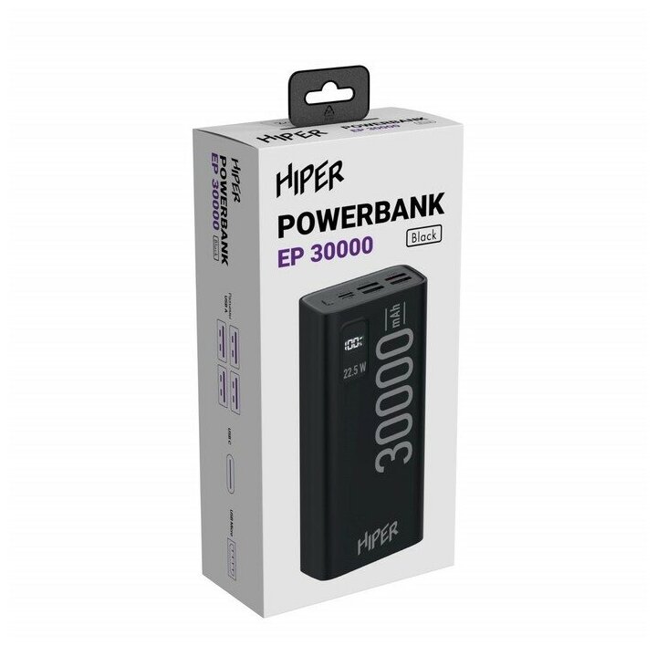 Мобильный аккумулятор HIPER EP 30000 черный (ep 30000 black) - фото №7