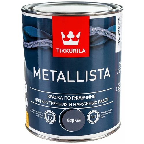 Tikkurila METALLISTA краска по ржавчине 3 в 1, глянцевая, серый 0,9л 700011714 203640