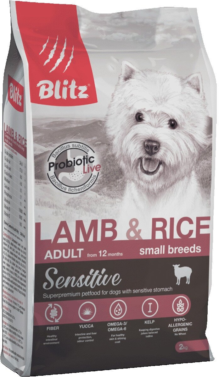 Корм сухой BLITZ Sensitive Adult Dog Lamb & Rice 2 кг для взрослых собак мелких пород (ягненок и рис)