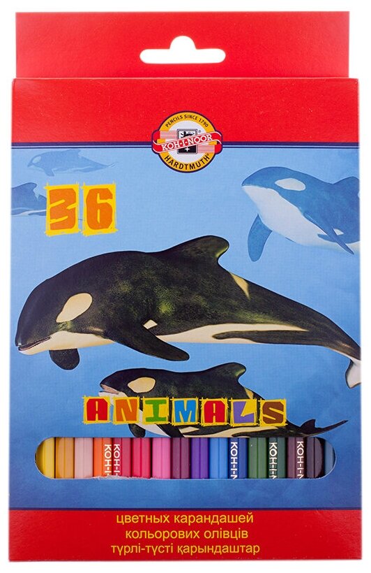 Карандаши цветные 36 цветов Koh-I-Noor Animals (L=175мм, D=6.9мм, d=2.8мм, 6гр) картонная упаковка (3555036008KSRU)