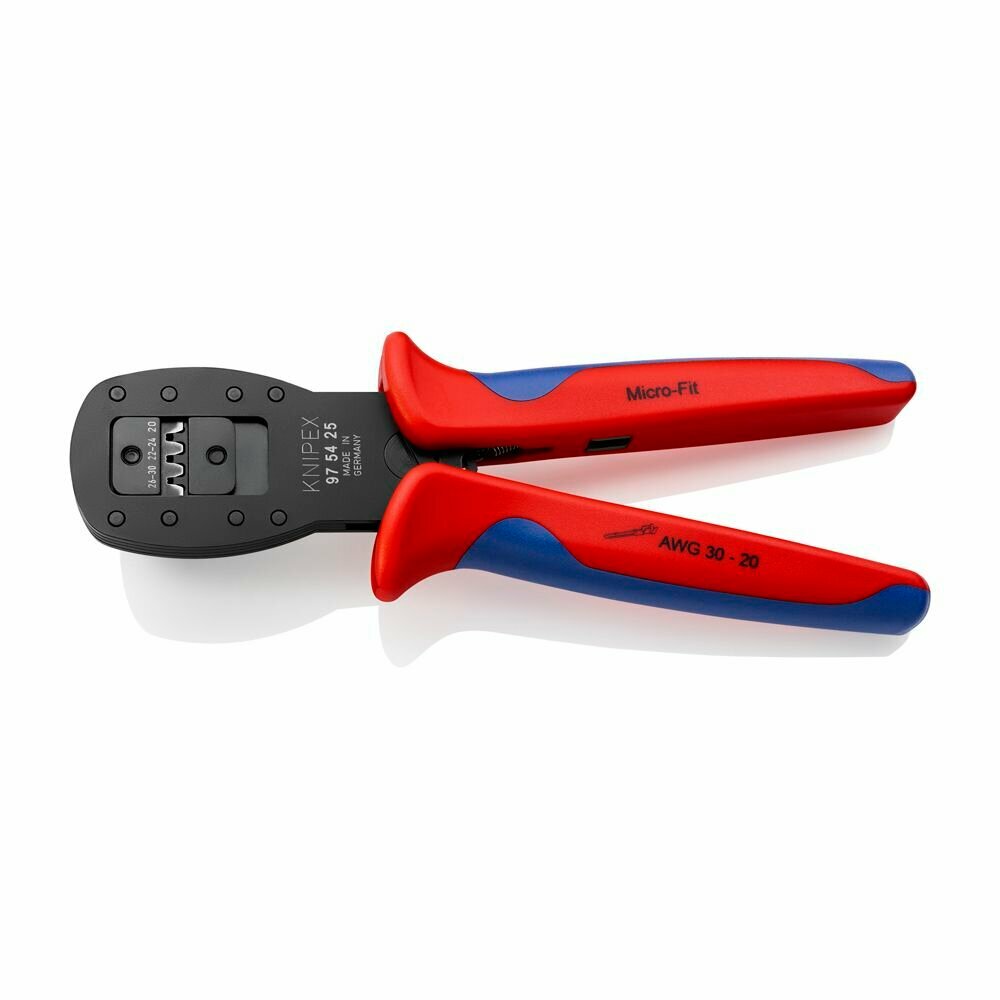 Пресс-клещи KNIPEX для мини-штекеров, 3 гнезда, Micro-Fit Molex, AWG 30-26/24-22/20, 190 мм KN-975425 — фото 1