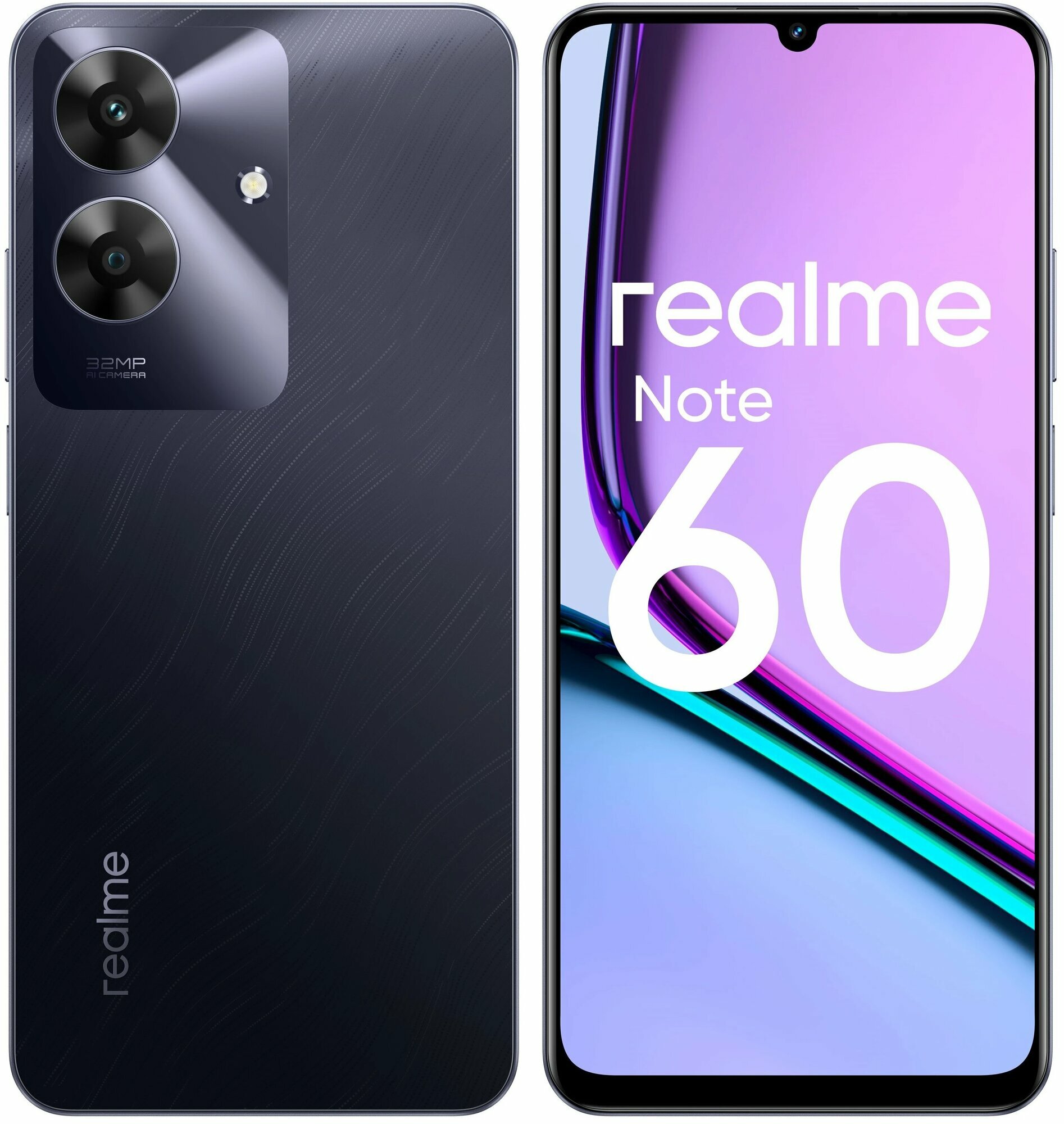 Смартфон realme Note 60, 6,74", 128 ГБ, разблокировка по лицу, черный