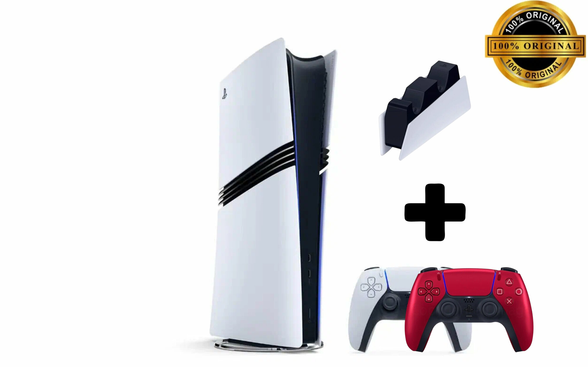 Игровая приставка Sony PlayStation 5 Pro Digital Edition, 2Tb SSD, белый, зарядная станция, 2 геймпада (белый и красный)