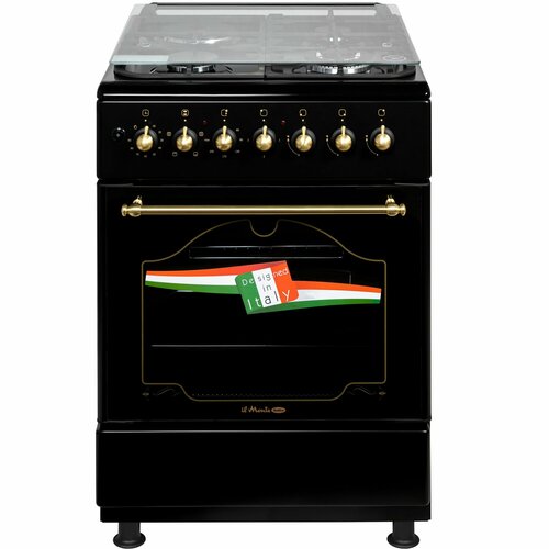 Газовая плита; Комбинированная, С Электрической духовкой, Конфорки Газ и Электро (3+1), Вертел, Конвекция, Автоотключение, 9 режимов, il Monte FO-C1E6002 Rustico