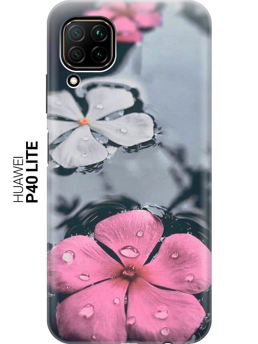 Силиконовый чехол на Huawei P40 Lite, Хуавей П40 Лайт с принтом "Фиалки в воде"