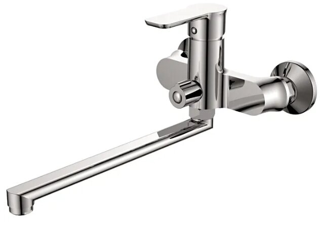 Однорычажный смеситель для ванны с душевой лейкой и длинным поворотным изливом 30 см Ledeme L2246 хром