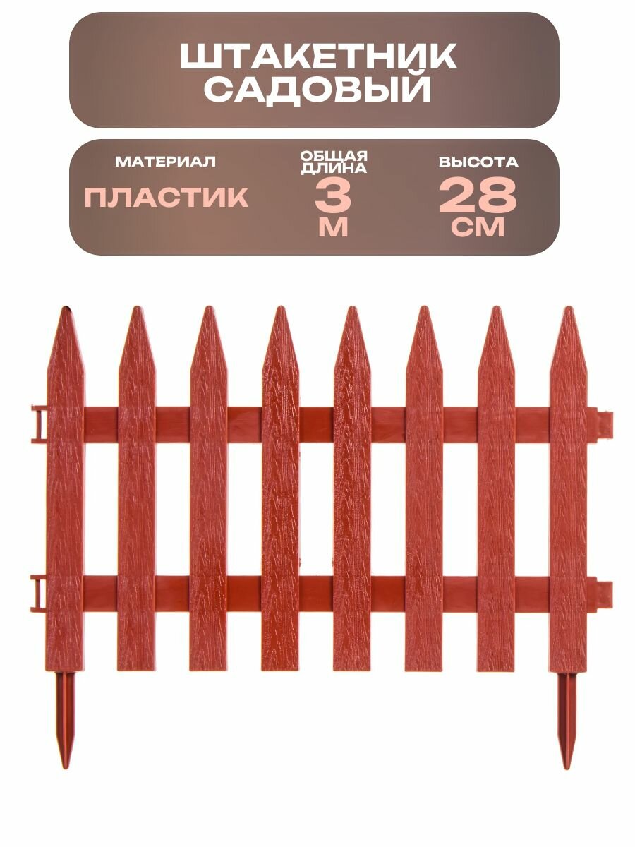 Штакетник 3 м цвет терракотовый: уменьшенная копия традиционных сельских ограждений из остро заточенных кольев помогает оформить цветочные клумбы и грядки