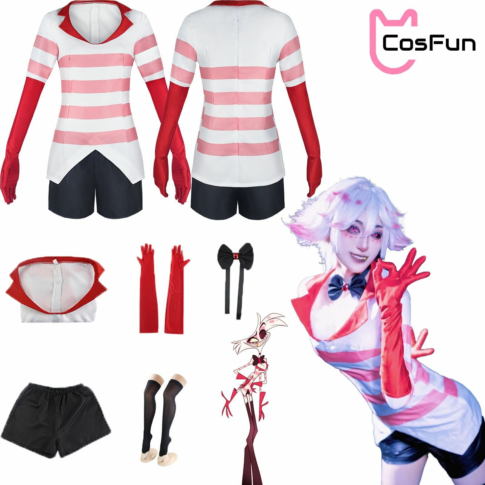 Cosfun Отель Хазбин Костюмы Карнавальные/ Красный/ Hazbin Hotel Angel Dust Cosplay Косплей одежда
