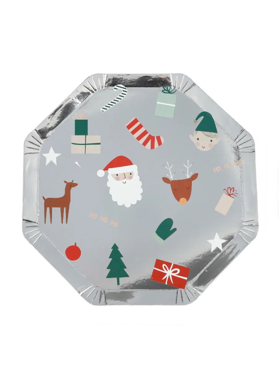 Тарелки одноразовые многогранник "Новый год" 18 см 6 шт. / Веселый праздник