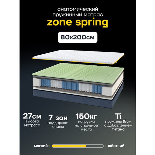 фото Анатомический пружинный матрас premium zone spring 80х200 см, высота 27 см darwin