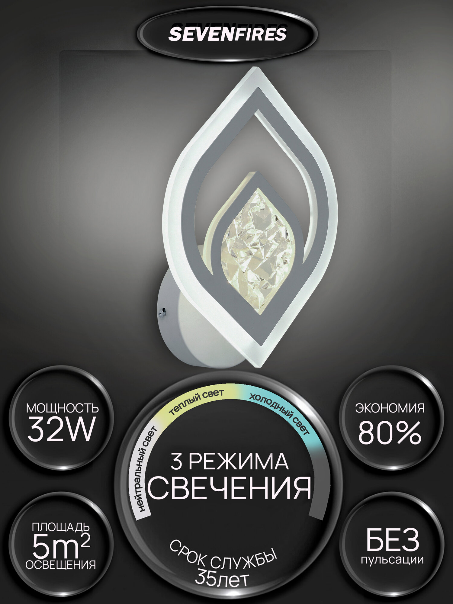 Светильник настенный светодиодный  бра Семь Огней  белый  для спальни