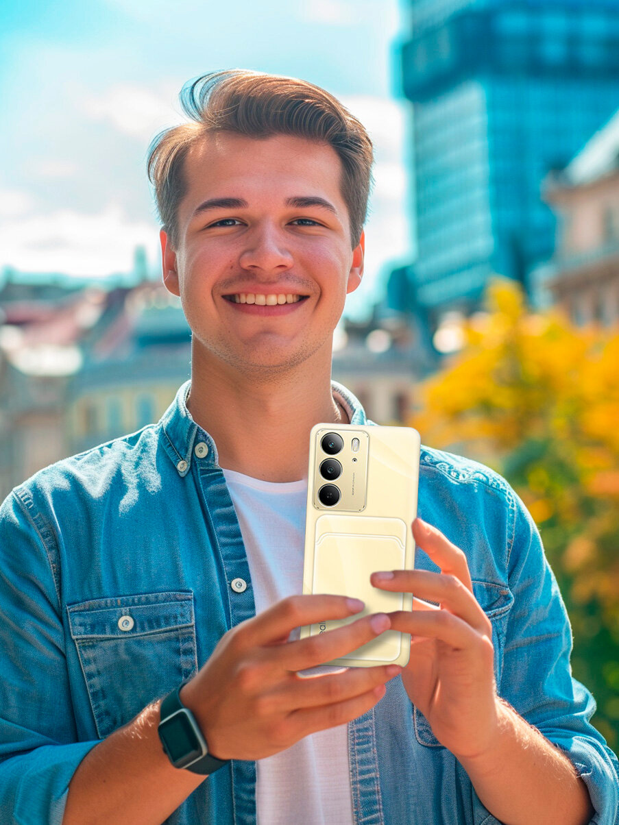 Силиконовый чехол на Realme C75 с карманом для карты прозрачный — фото 1
