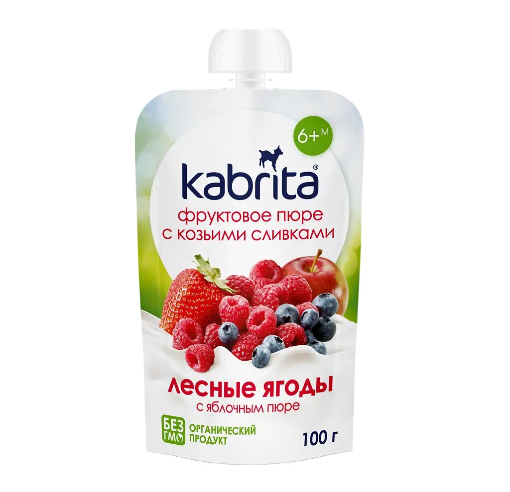 Kabrita Пюре фруктовое с козьими сливками Лесные ягоды с яблочным пюре 100 г 1 шт