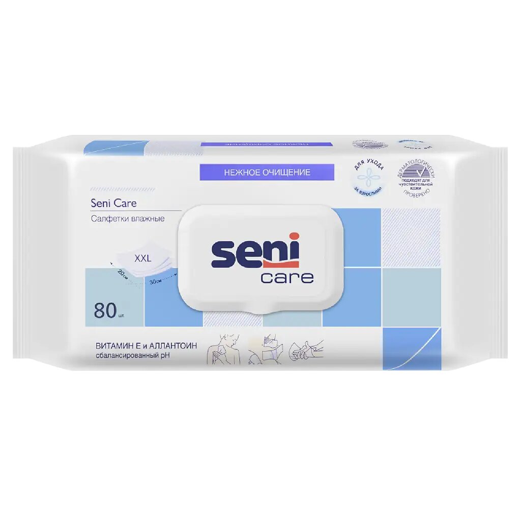 Seni Care салфетки влажные с витамином Е и аллантоином 80 шт