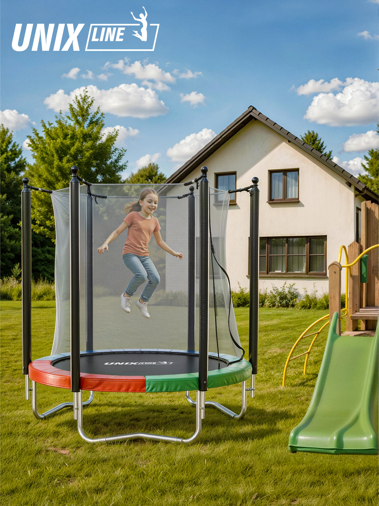 Батут UNIX Line Simple 6 ft Color (inside) UNIXLINE с внутренней защитной сеткой, общий диаметр 183 см — фото 1