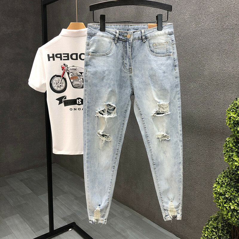 Джинсы трубы JYL Lee/Levi's Девятидюймовые рваные джинсы: летний тренд, размер waist_28