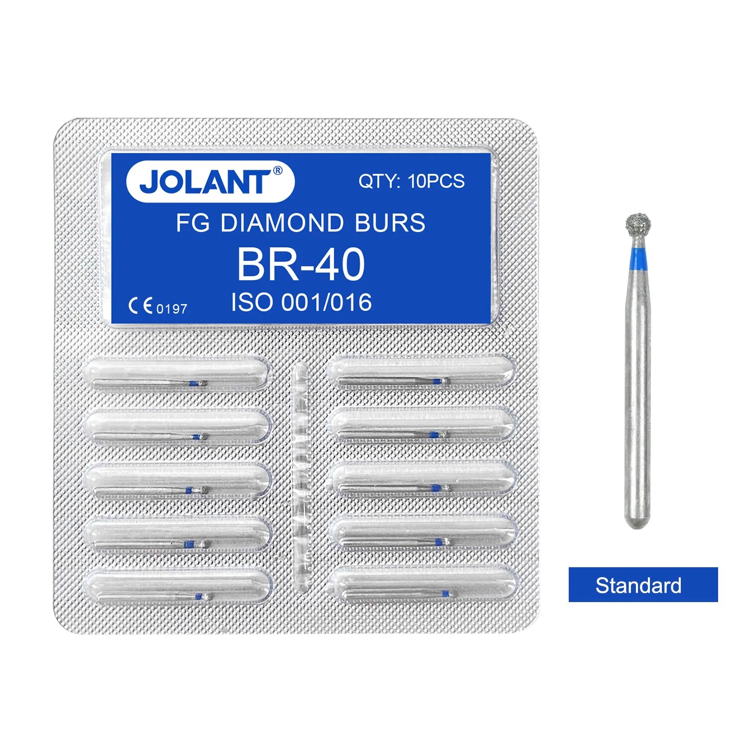 Стоматологические алмазные боры JOLANT FG 1,6 мм, набор из 10 штук, 10pcs BR-40