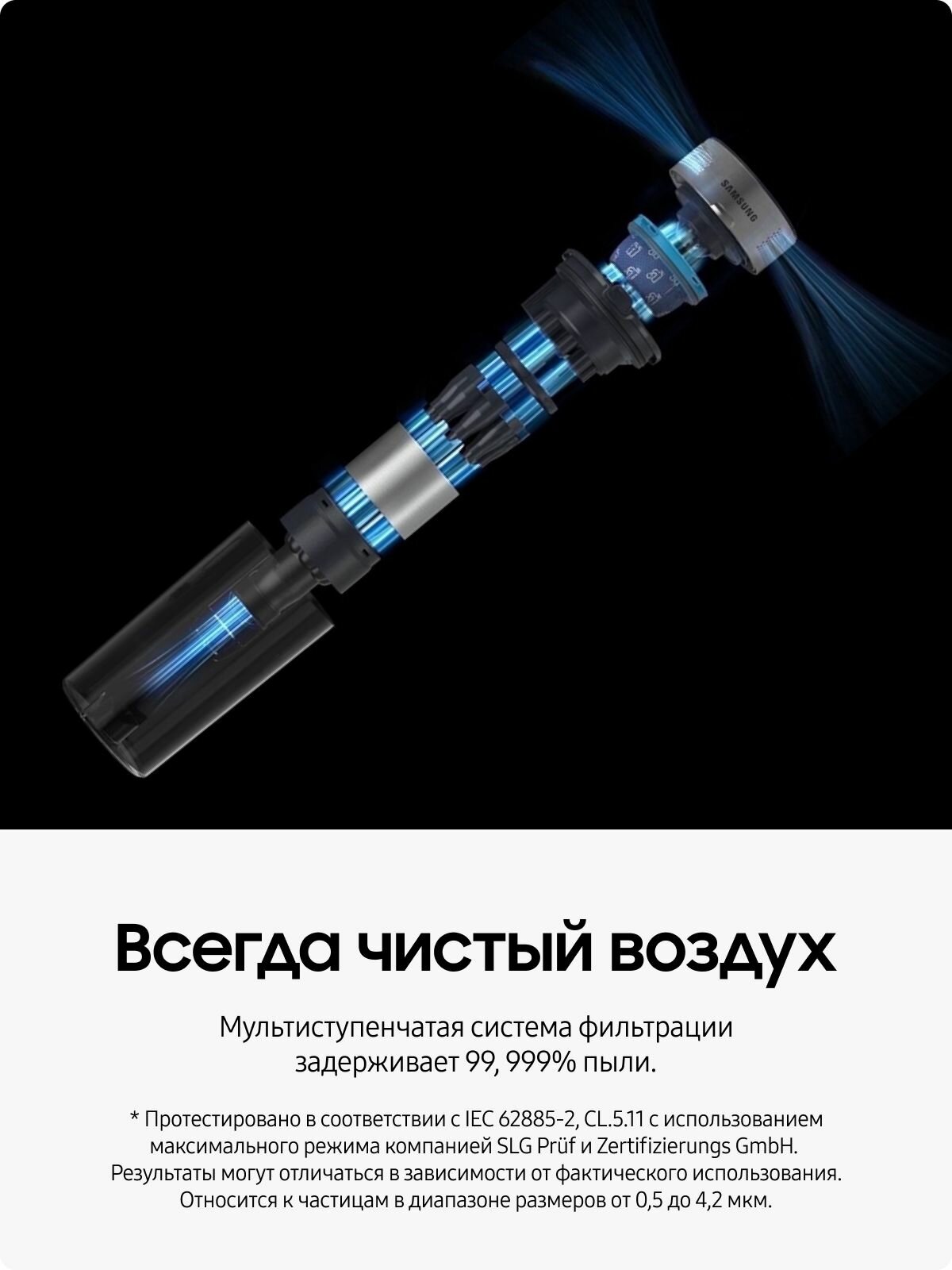 Вертикальный пылесос для дома Samsung VS15A6031R4/EV, 410 Вт, 0,8 л с зарядной станцией, аккумуляторный, фиолетовый — фото 1