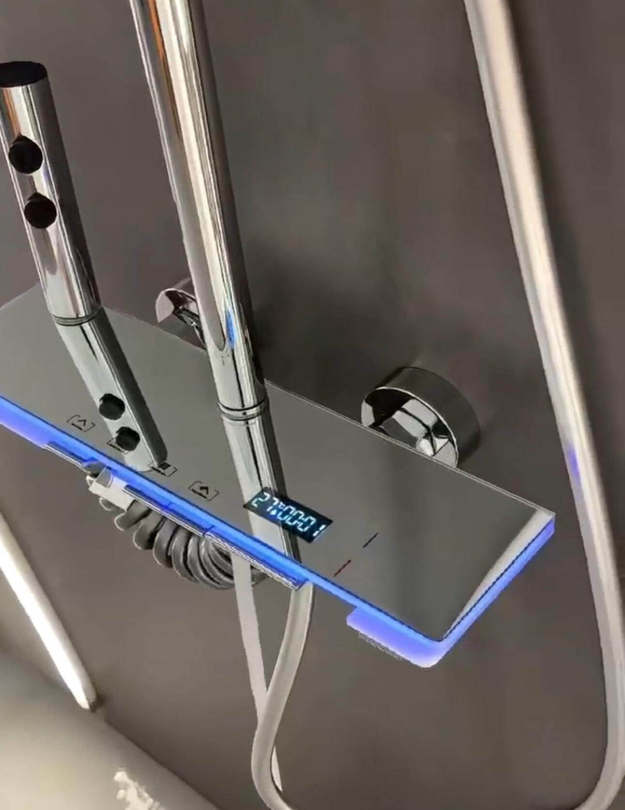 Душевая система и душевая стойка с тропическим душем с подсветкой и индикатором температуры смеситель хром/белый 160см