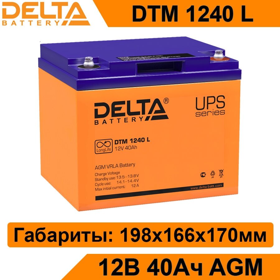 Аккумуляторная батарея Delta DTM 1240 L 12В 40Ач AGM для ИБП, UPS
