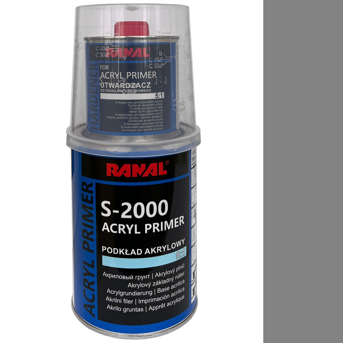 Грунт 5+1 серый MS S-2000 акриловый с отвердителем RANAL (0,8л+0,16л)
