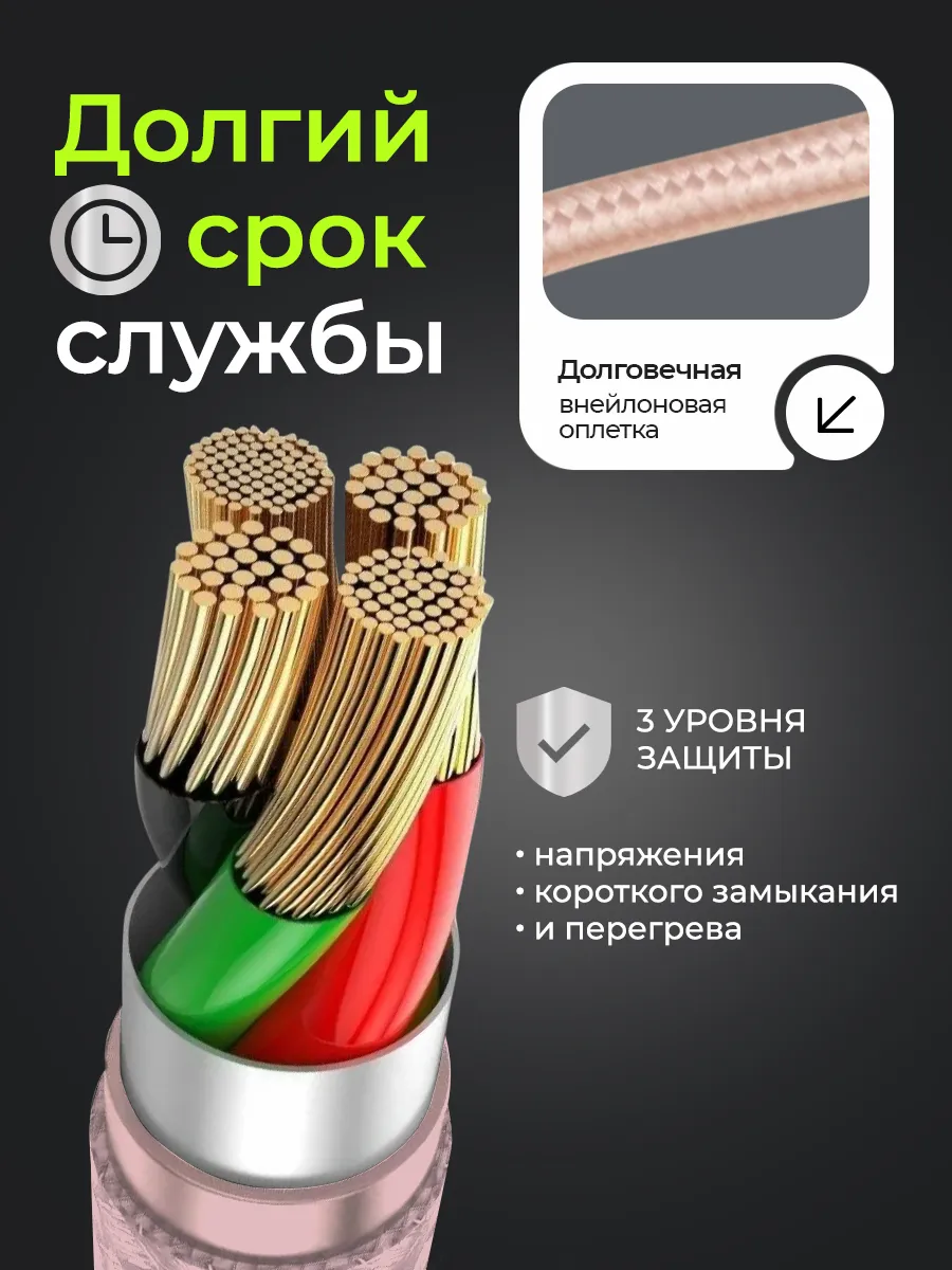 Кабель для iPhone, iPad, AirPods, USB провод, 2 м, розовое золото — фото 1