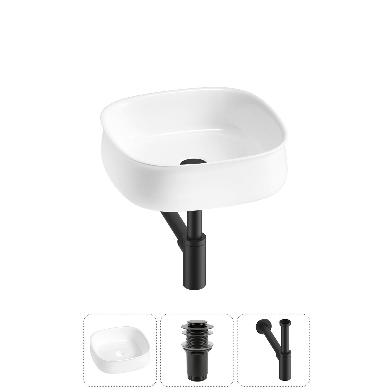 Накладная раковина в ванную комнату Lavinia Boho Bathroom Sink 20215449R в наборе 3 в 1: раковина 42 см в цвете белый глянец, донный клапан, сифон