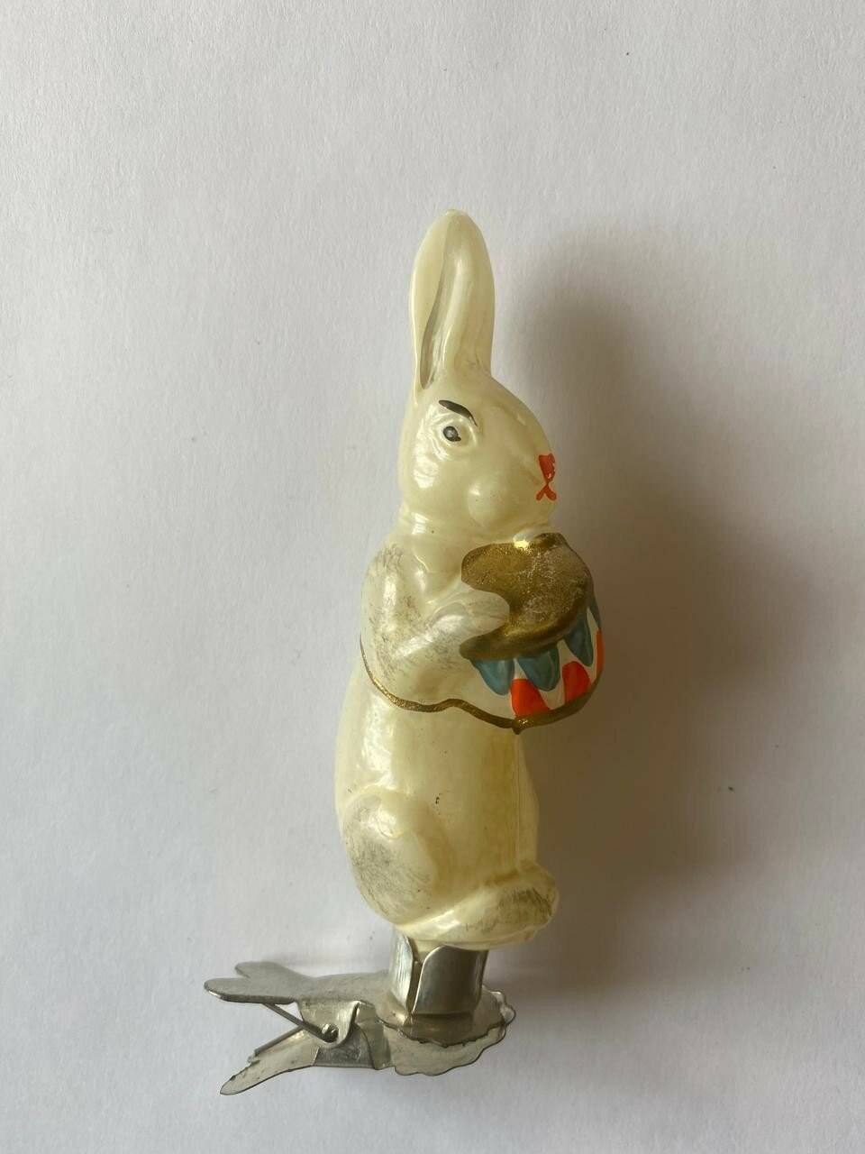 Игрушка на елку Заяц с барабаном Винтаж из СССР