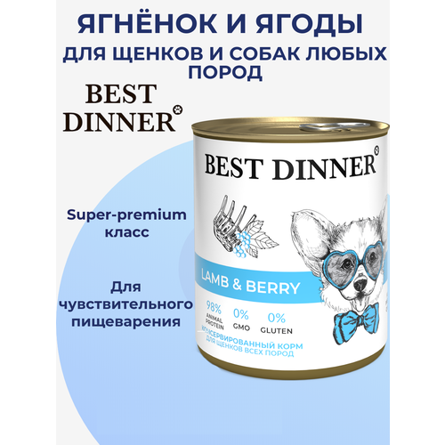 Консервы Best Dinner для любых собак и щенков , полнорационный, ягнёнок и ягоды 850гр