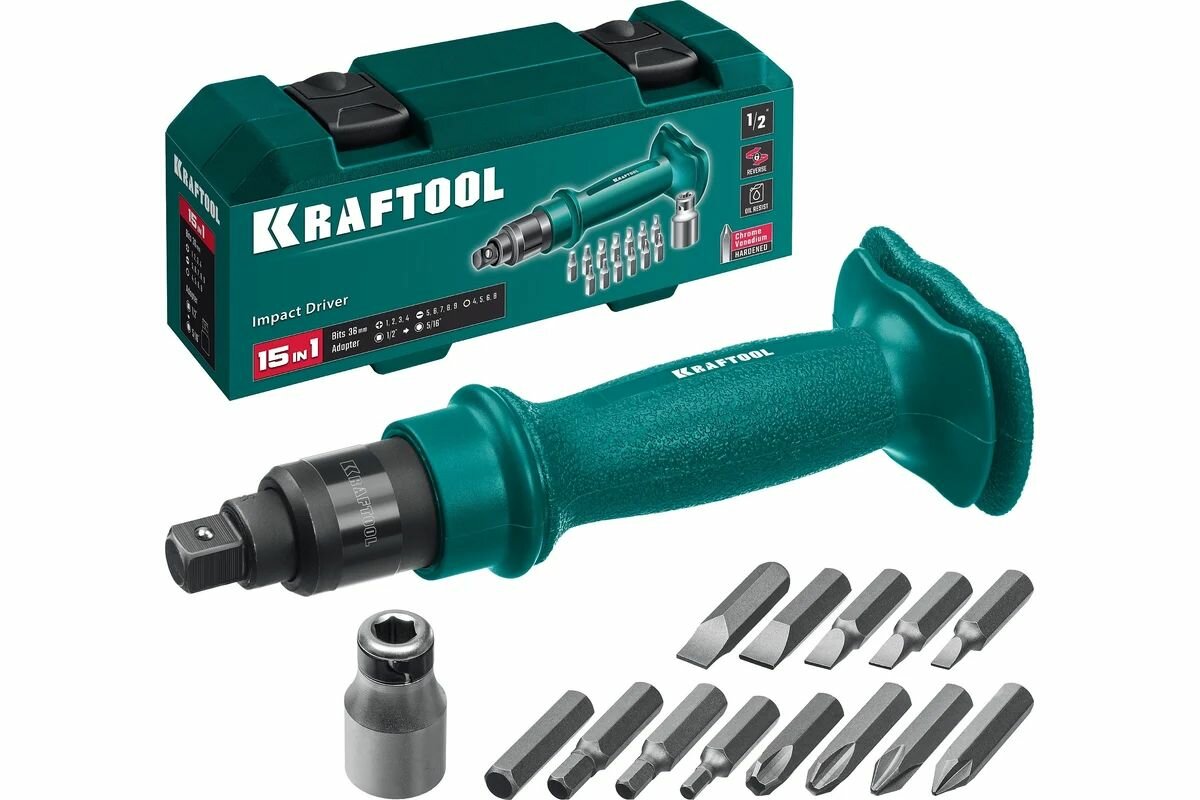 Отвертка KRAFTOOL ударно-поворотная, реверсивная, сменные биты, 8шт, набор 10 предметов Kraftool 25550-H10