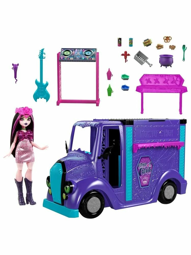 Monster High Fangtastic Food Truck с куклой Монстер Хай Дракулаура HXH83