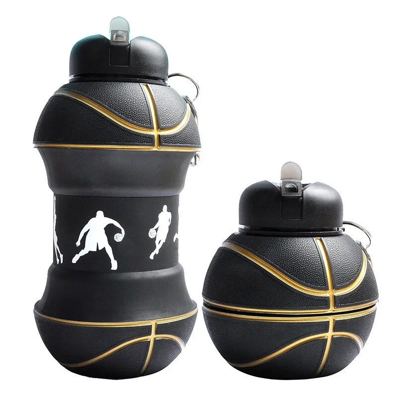 Силиконовая спортивная бутылка для воды 200 мл, 200ml-600ml, Черный