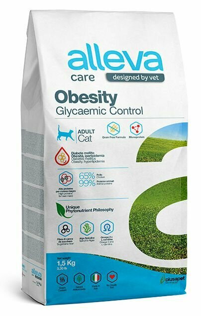 Alleva Care Cat Adult Obesity Glycemic Control сухой диетический корм для взрослых кошек для контроля потребления глюкозы 15 кг