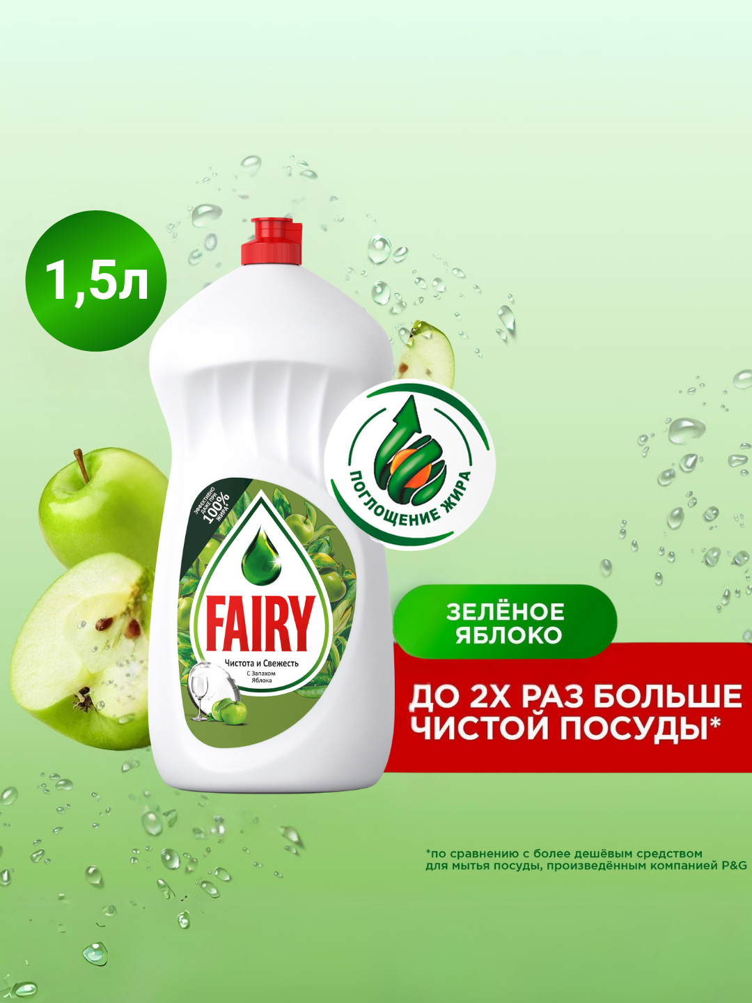 Средство для мытья посуды Fairy Яблоко, 1.5л