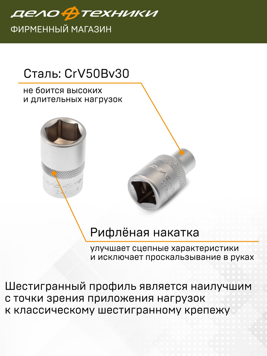 Набор головок шестигранных с трещоткой 1/4", 11предм, Дело Техники, 600711 — фото 1