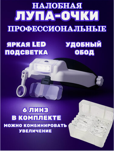 Изображение товара Лупа налобная с подсветкой со сменными линзами (прмт-102673)