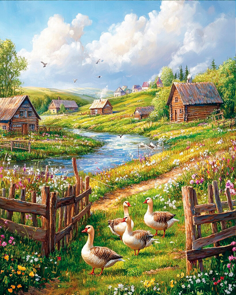 Алмазная мозаика Гранни Зеленая деревня 40x50 Ag 3176