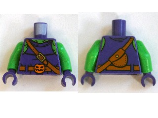 Torso Bright Green Chest, Shoulder Strap, Belt with Pumpkin Buckle, Pouch on Back Pattern (Green Goblin) / Bright Green Arms / Dark Purple Hands, 973pb2051c01 Dark Purple U