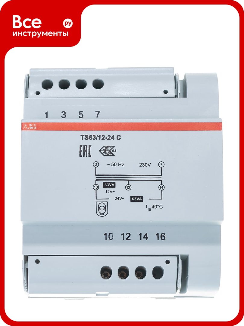 Трансформатор безопасности ABB TS63/12-24C разделительный 2CSM631043R0811
