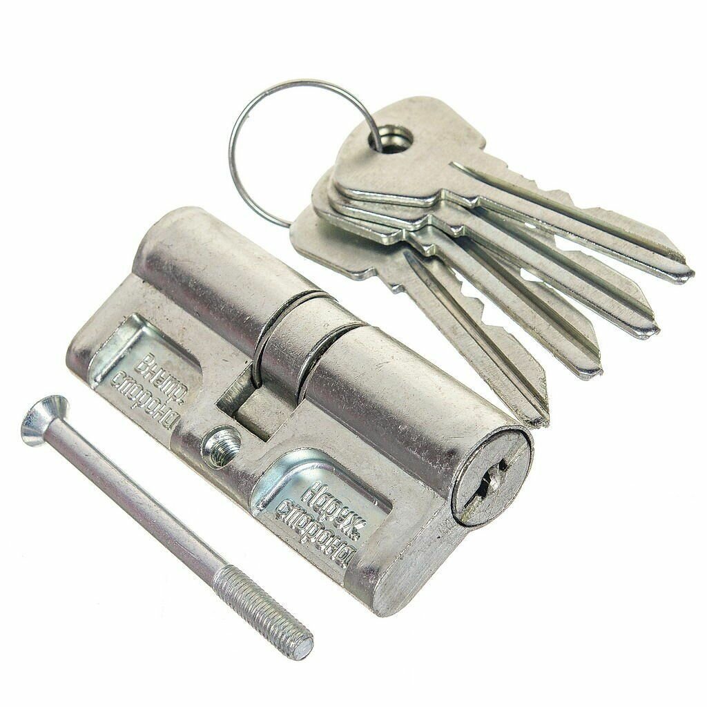 Личинка замка Омега для двери 70 мм 35х35 мм 4 ключа ЦАМ хром