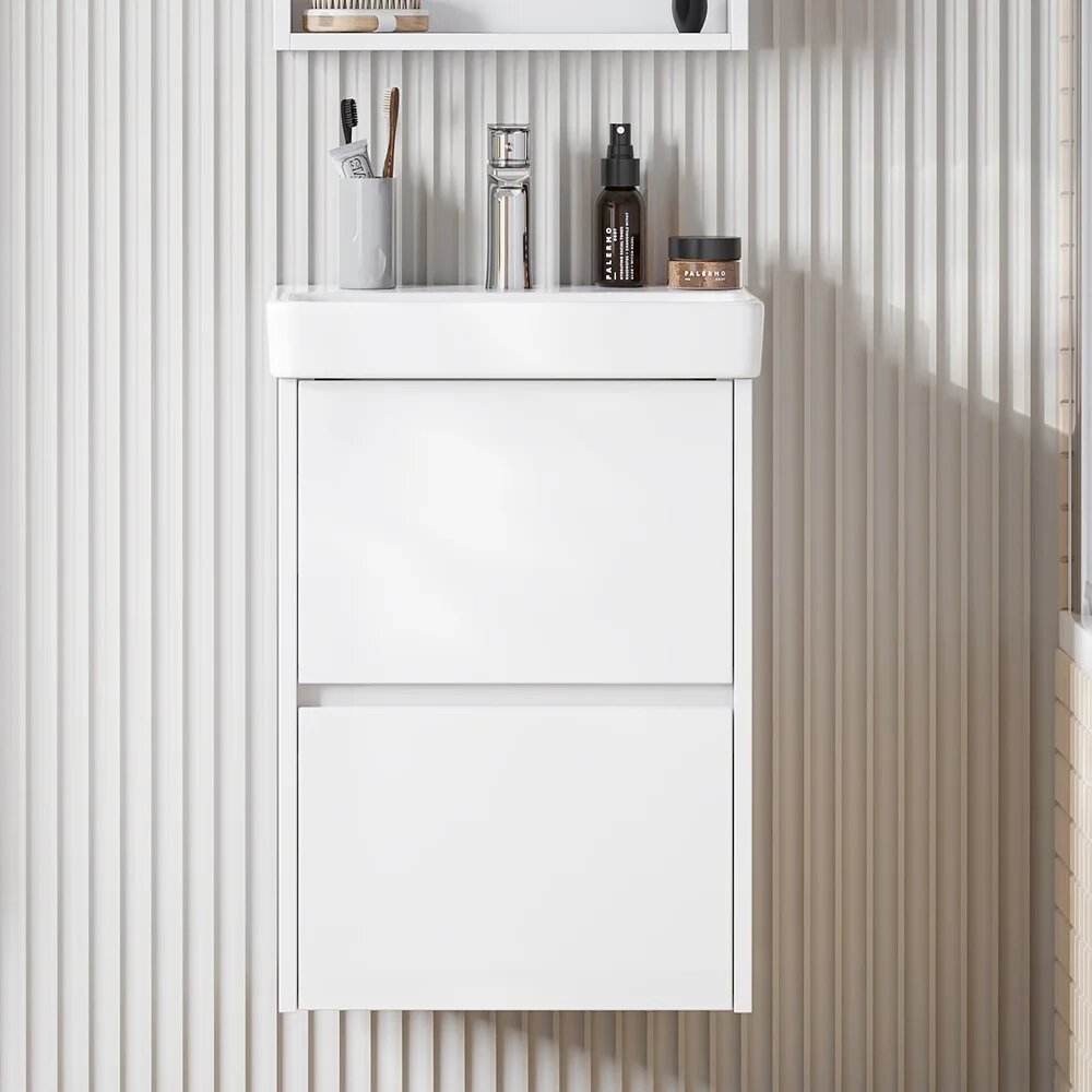 Тумба под раковину без столешницы AQUATON Сканди 45 белый глянец белый матовый